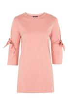Women's Topshop Tie Sleeve Longline Tee Us (fits Like 0) - Pink
