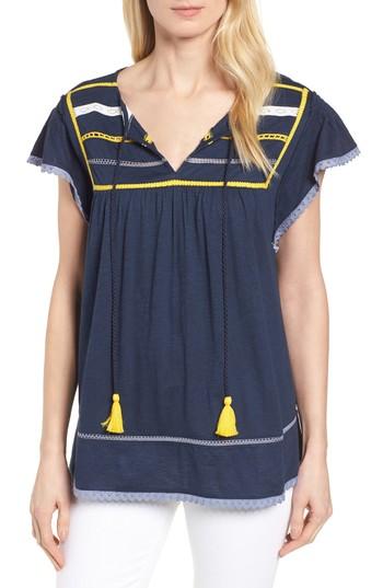 Women's Caslon Embroidered Inset Knit Top - Blue