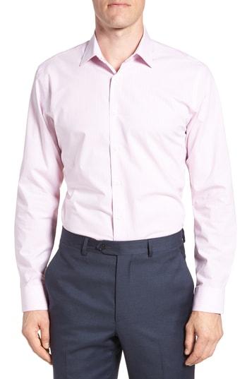 Men's Nordstrom Men's Shop Tech-smart Trim Fit Stretch Check Dress Shirt 32/33 - Pink