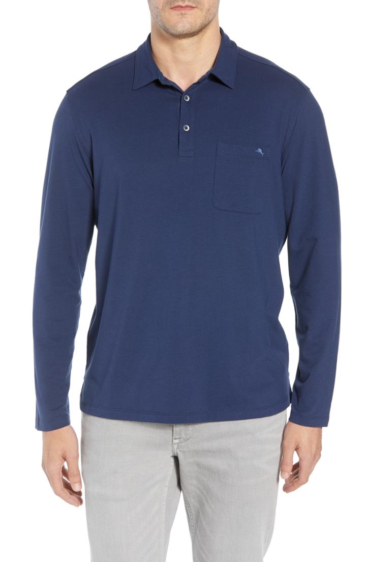 Men's Tommy Bahama Tropicool Sueded Sands Fit Polo, Size Large - Blue