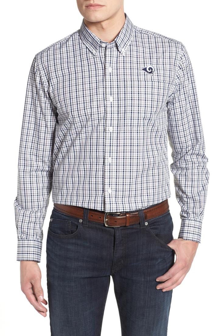 Men's Cutter & Buck Los Angeles Rams - Gilman Regular Fit Plaid Sport Shirt, Size - Blue