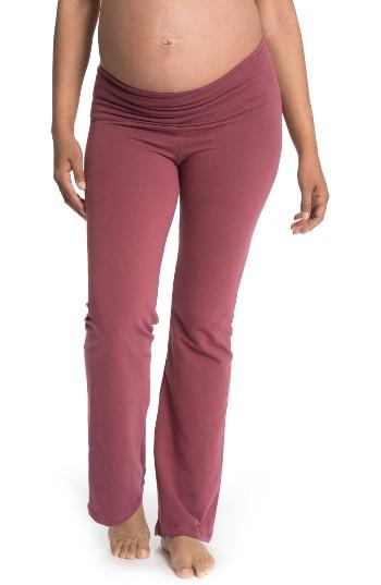 Women's Bun Maternity Cozy Wide Leg Foldover Maternity Pants - Red