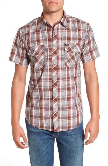 Men's Brixton 'memphis' Trim Fit Plaid Short Sleeve Woven Shirt - Grey