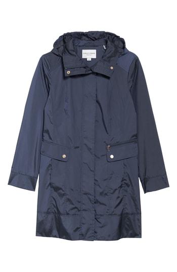 Women's Cole Haan Signature Back Bow Packable Hooded Raincoat, Size - Blue