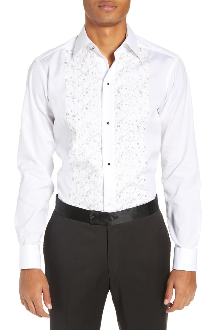Men's Eton Slim Fit Embroidered Tuxedo Shirt - White