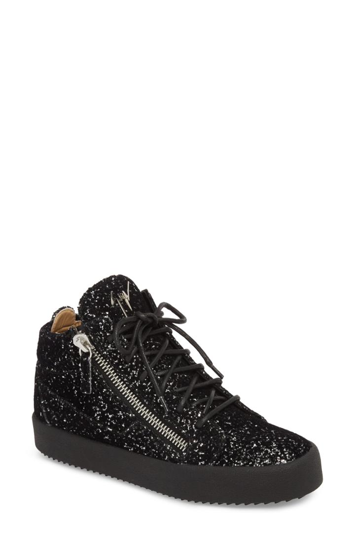 Women's Giuseppe Zanotti Breck Mid Top Sneaker .5 M - Black