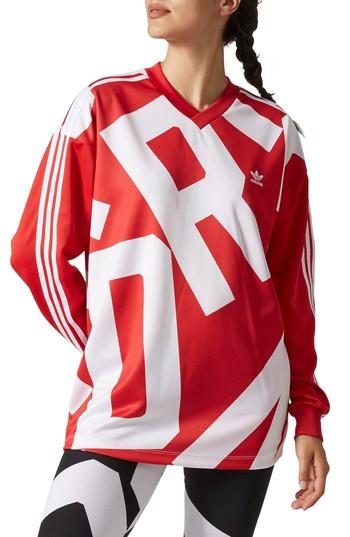 Women's Adidas Oversize Logo Tee - Red