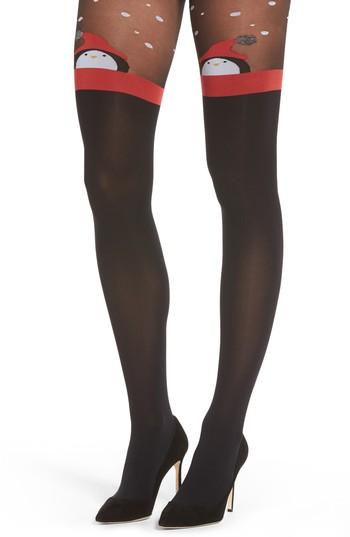 Women's Pretty Polly Penguin Tights, Size - Black