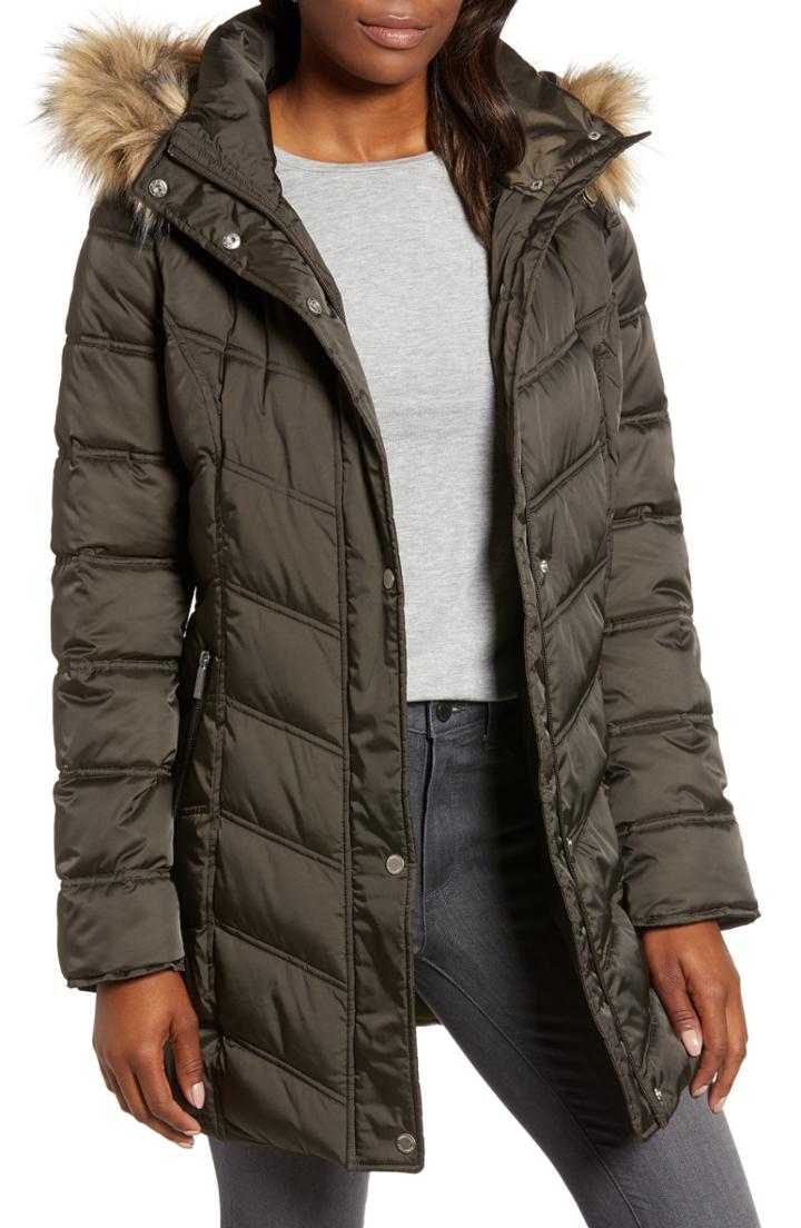 Women's Kenneth Cole New York Faux Fur Trim Puffer Jacket - Green