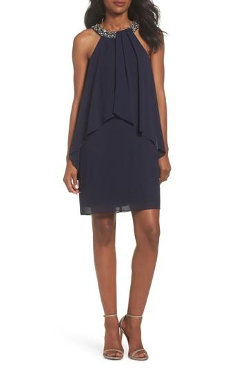 Women's Vince Camuto Beaded Halter Trapeze Dress - Blue