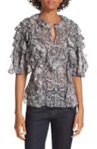 Women's Rebecca Taylor Ruffled Snakeskin Print Blouse - Black