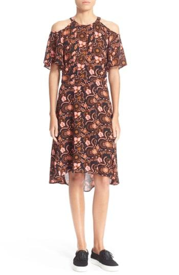 Women's A.l.c. 'emile' Cold Shoulder Floral Print Silk Dress