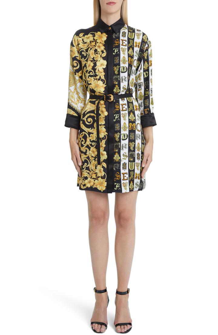 Women's Versace Mixed Print Silk Shirtdress Us / 38 It - Black