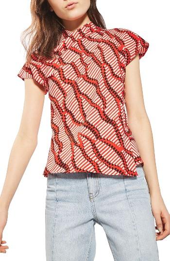 Women's Topshop Matchstick Print Origami Top Us (fits Like 0) - Red