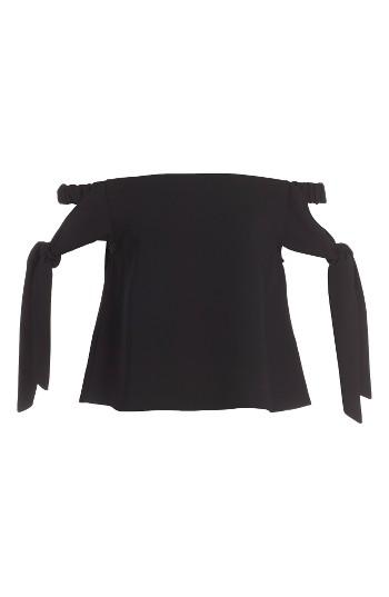 Women's Topshop Bardot Tie Sleeve Top Us (fits Like 0) - Black