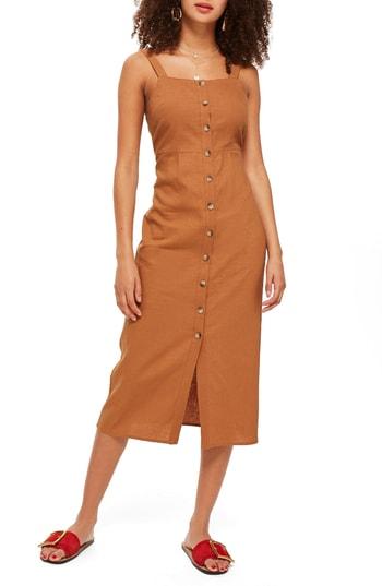 Women's Topshop Button Through Midi Slipdress Us (fits Like 0) - Metallic