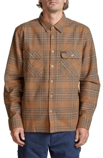 Men's Brixton 'archie' Plaid Flannel Shirt - Brown