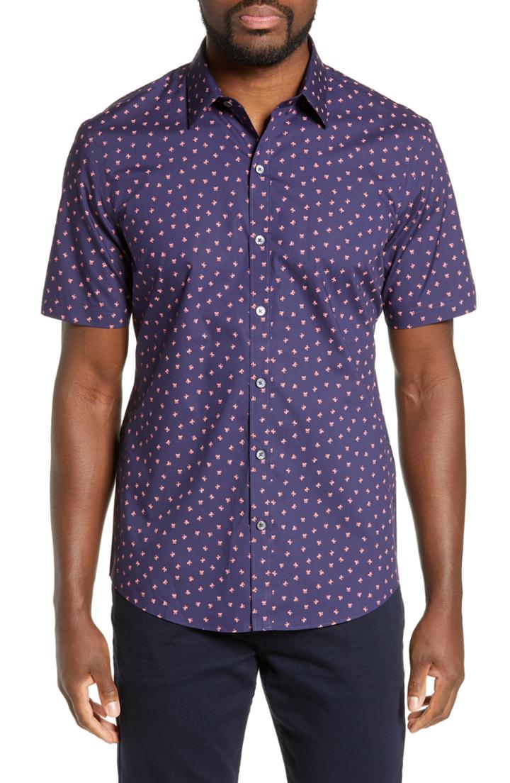 Men's Zachary Prell Dinaso Regular Fit Crab Print Sport Shirt - Blue