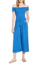 Women's 1.state Off The Shoulder Smocked Bodice Jumpsuit - Blue