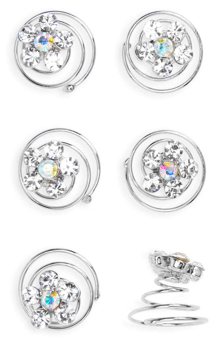Tasha Set Of 6 Crystal Flower Spin Pins, Size - Metallic