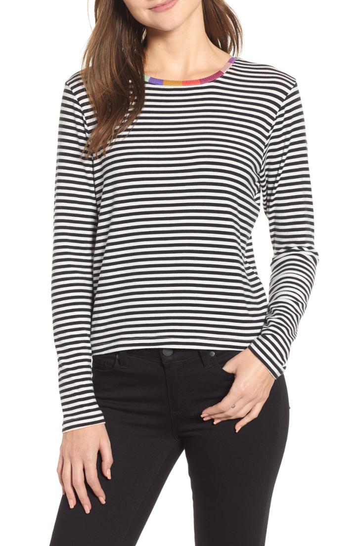 Women's Splendid X Margherita Colore Rainbow Neckline Stripe Tee