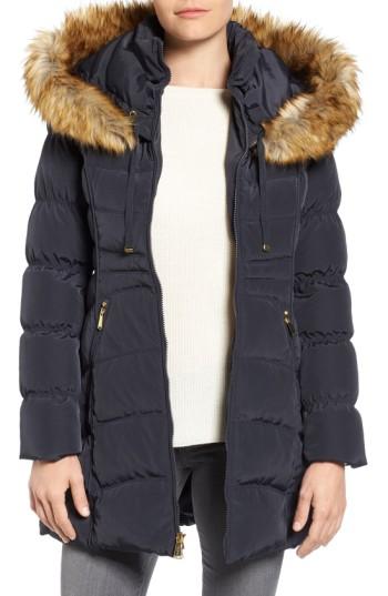 Women's Laundry By Shelli Segal Hooded Down & Feather Fill Coat With Detachable Faux Fur Trim - Purple