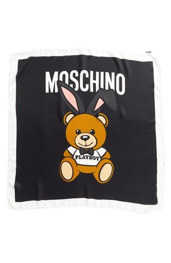 Women's Moschino Playboy Bear Silk Scarf, Size - Black
