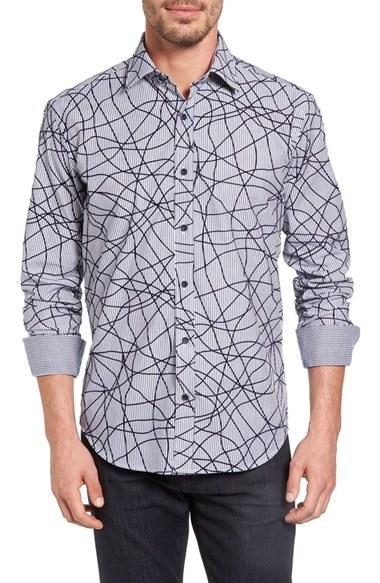 Men's Bugatchi Shaped Fit Graphic Print Sport Shirt - Blue