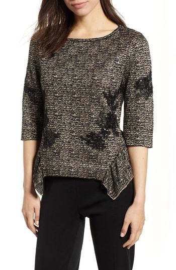 Women's Ming Wang Sequin Asymmetrical Hem Top - Brown