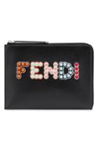 Fendi Logo Studded Rfid Leather Zip Pouch -