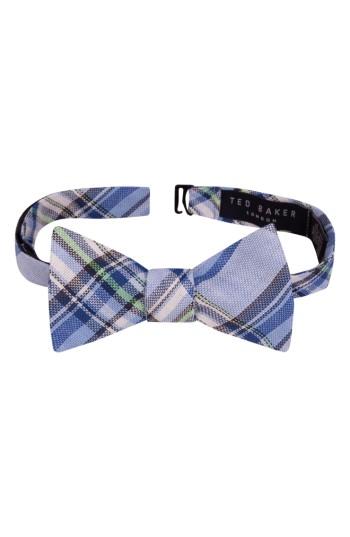 Men's Ted Baker London Swanky Plaid Linen & Cotton Bow Tie, Size - Blue