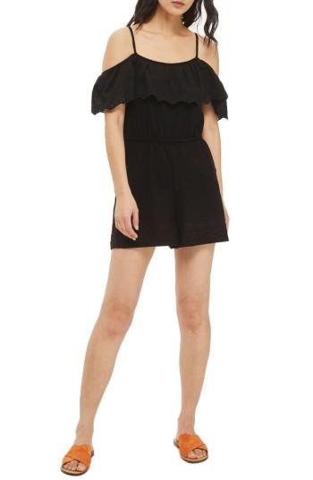 Women's Topshop Eyelet Ruffle Romper Us (fits Like 0-2) - Black