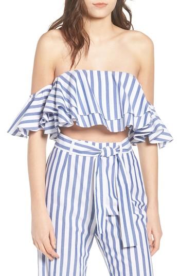 Women's Wayf Cerignola Ruffle Off The Shoulder Crop Top - Blue