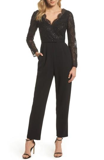 Women's Vince Camuto Lace Neck Crepe Jumpsuit - Black