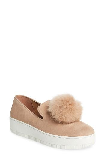 Women's Linea Paolo Sammy Platform Sneaker With Genuine Rabbit Fur Pompom M - Pink