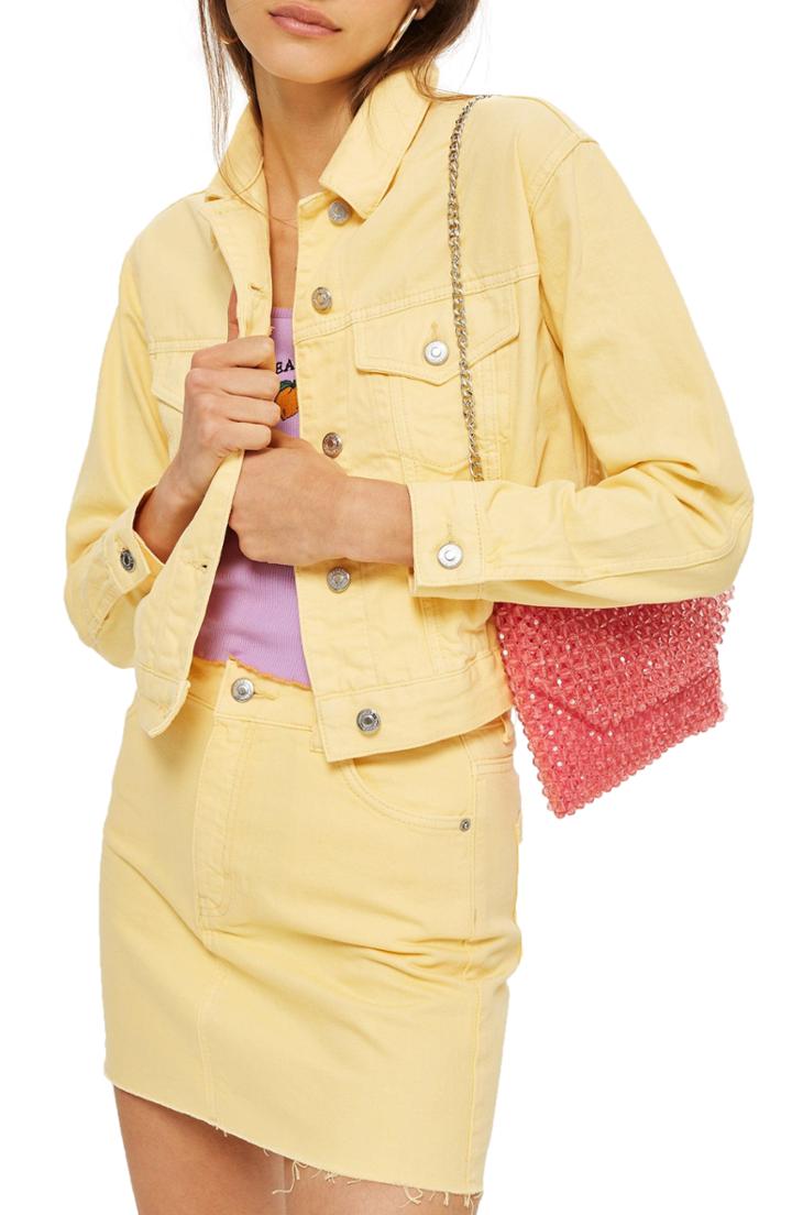 Women's Topshop Yellow Denim Jacket Us (fits Like 14) - Yellow