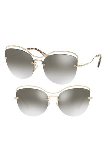 Women's Miu Miu 60mm Mirrored Cat Eye Sunglasses - Pale Gold