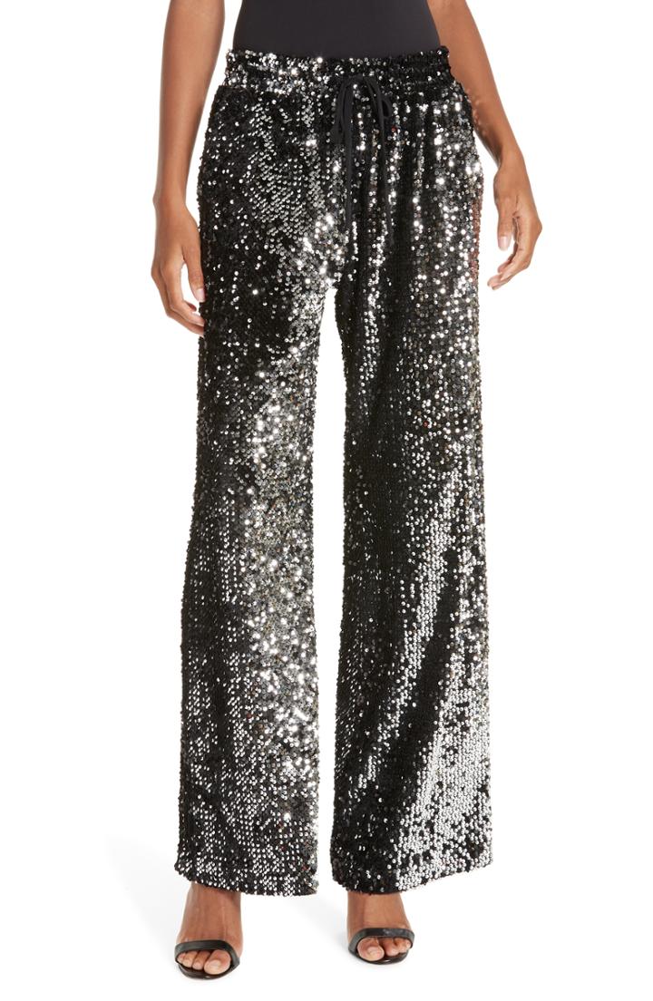 Women's Milly Sequin Wide Leg Track Pants, Size - Metallic