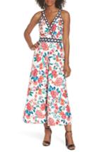 Women's Eliza J Sleeveless V-neck Stretch Cotton Jumpsuit - Ivory