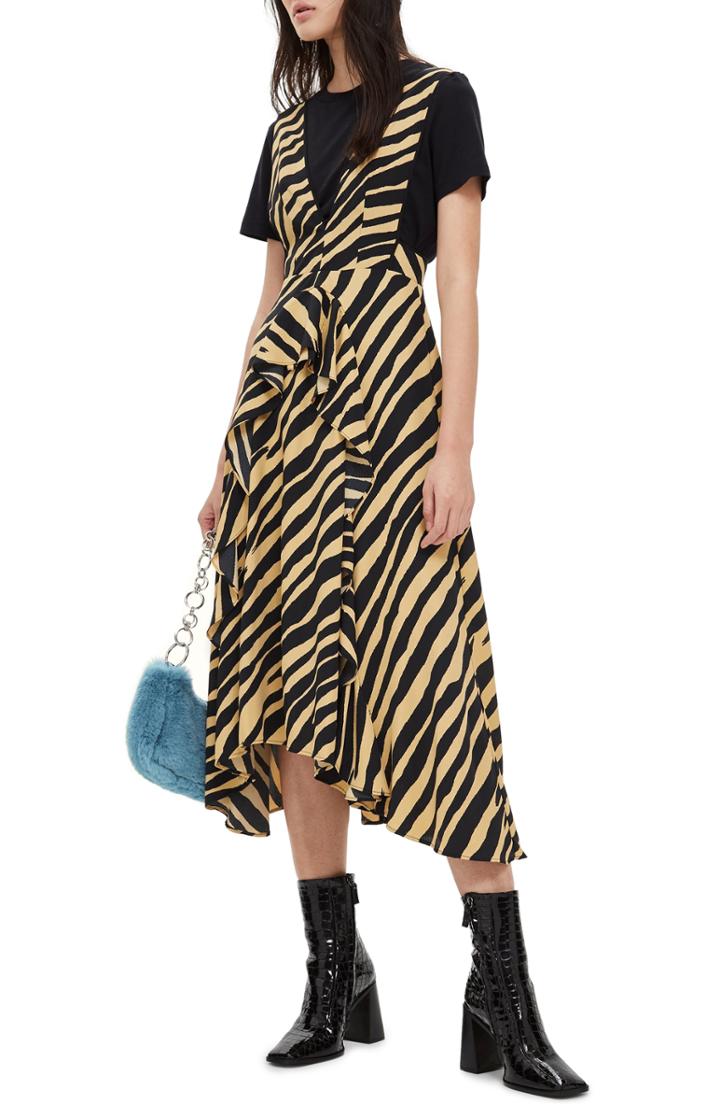 Women's Topshop Pinafore Midi Dress Us (fits Like 2-4) - Beige