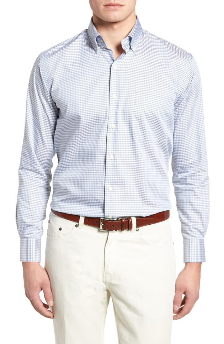 Men's Peter Millar Crown Regular Fit Mini Check Sport Shirt - Blue