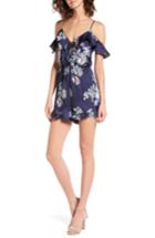Women's Ruffle Satin Cold Shoulder Romper - Blue