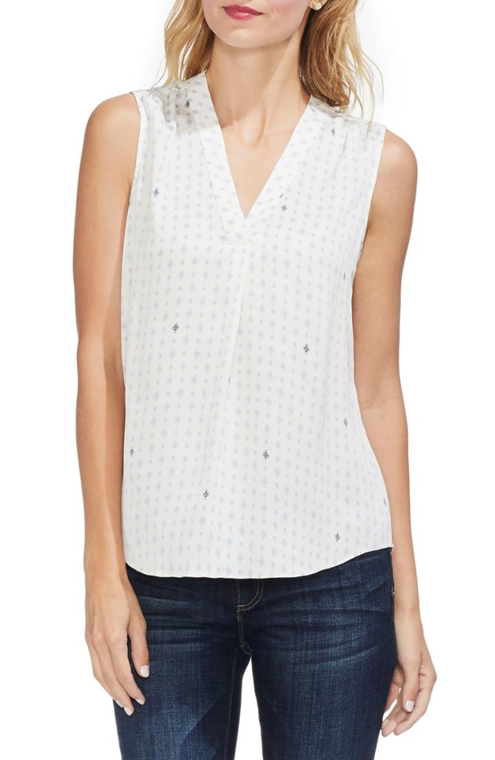 Women's Vince Camuto Geo Print Pleat Front Blouse - Ivory