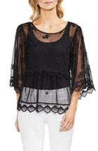 Women's Vince Camuto Lace Trim Tiered Mesh Top - Black