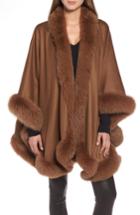 Women's Sofia Cashmere Genuine Fox Fur Trim Cashmere Cape, Size - Brown
