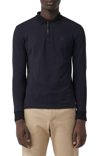 Men's Burberry Hartford Long Sleeve Polo - Blue