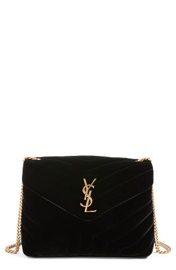 Saint Laurent Small Loulou Velour Shoulder Bag - Black
