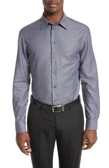Men's Armani Collezioni Regular Fit Mini Box Sport Shirt, Size - Grey