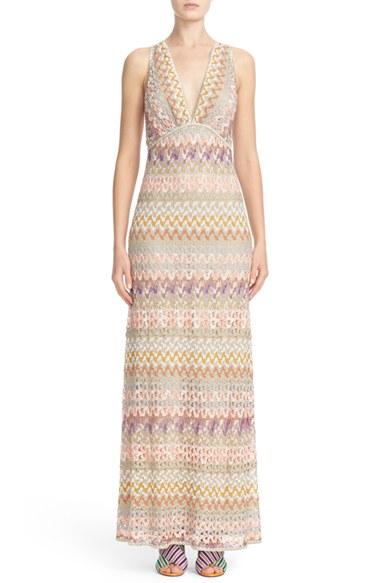 Women's Missoni Cross Back Metallic Knit Gown
