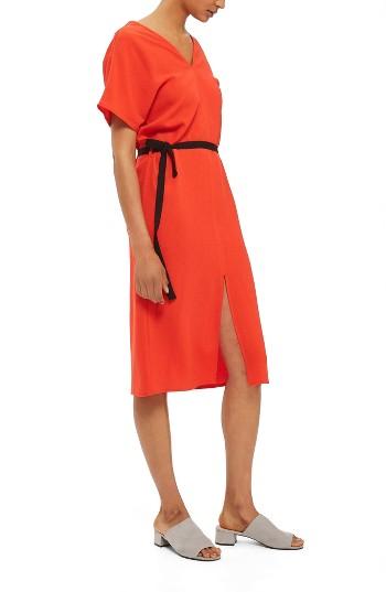 Women's Topshop Belted Midi Dress Us (fits Like 6-8) - Red